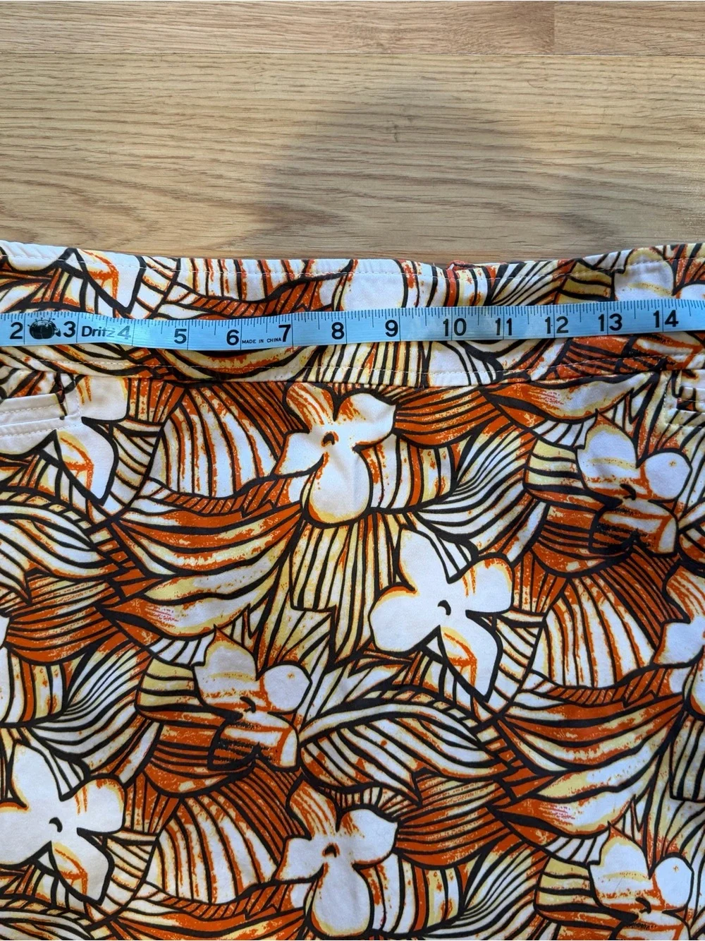 Tribal Orange, White & Brown Floral batik print skirt sz 12